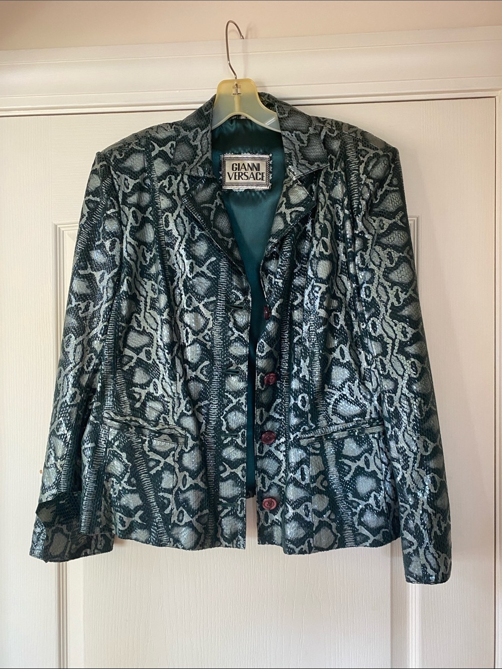 NWT Versace Snake Python Print Blazer in Teal and Gray